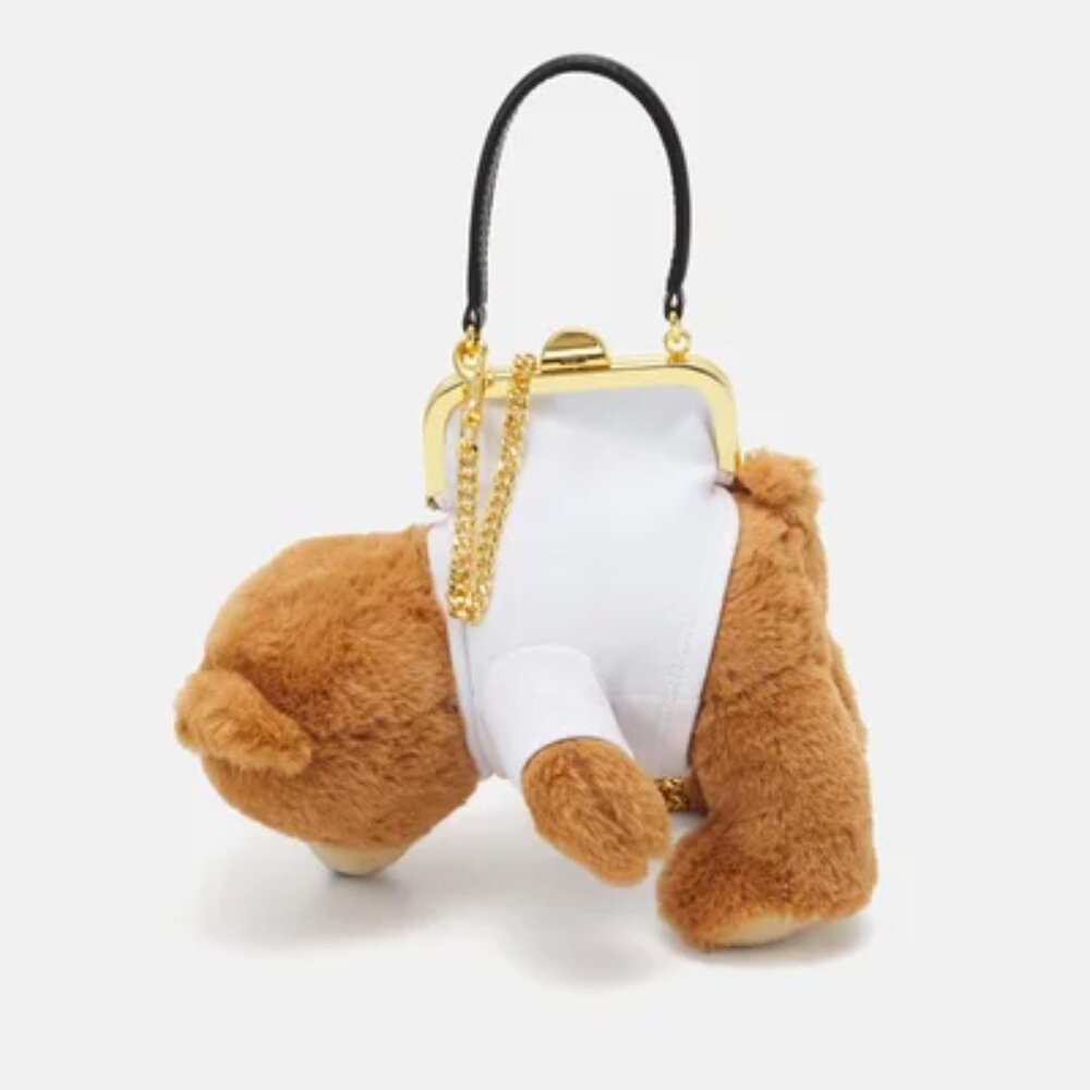 AW24 Moschino Couture Plush Teddy Bear Purse Top Leather Handle Crossbody Bag